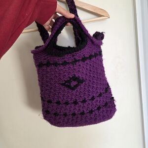 Purple and Black Crochet Tote Bag
